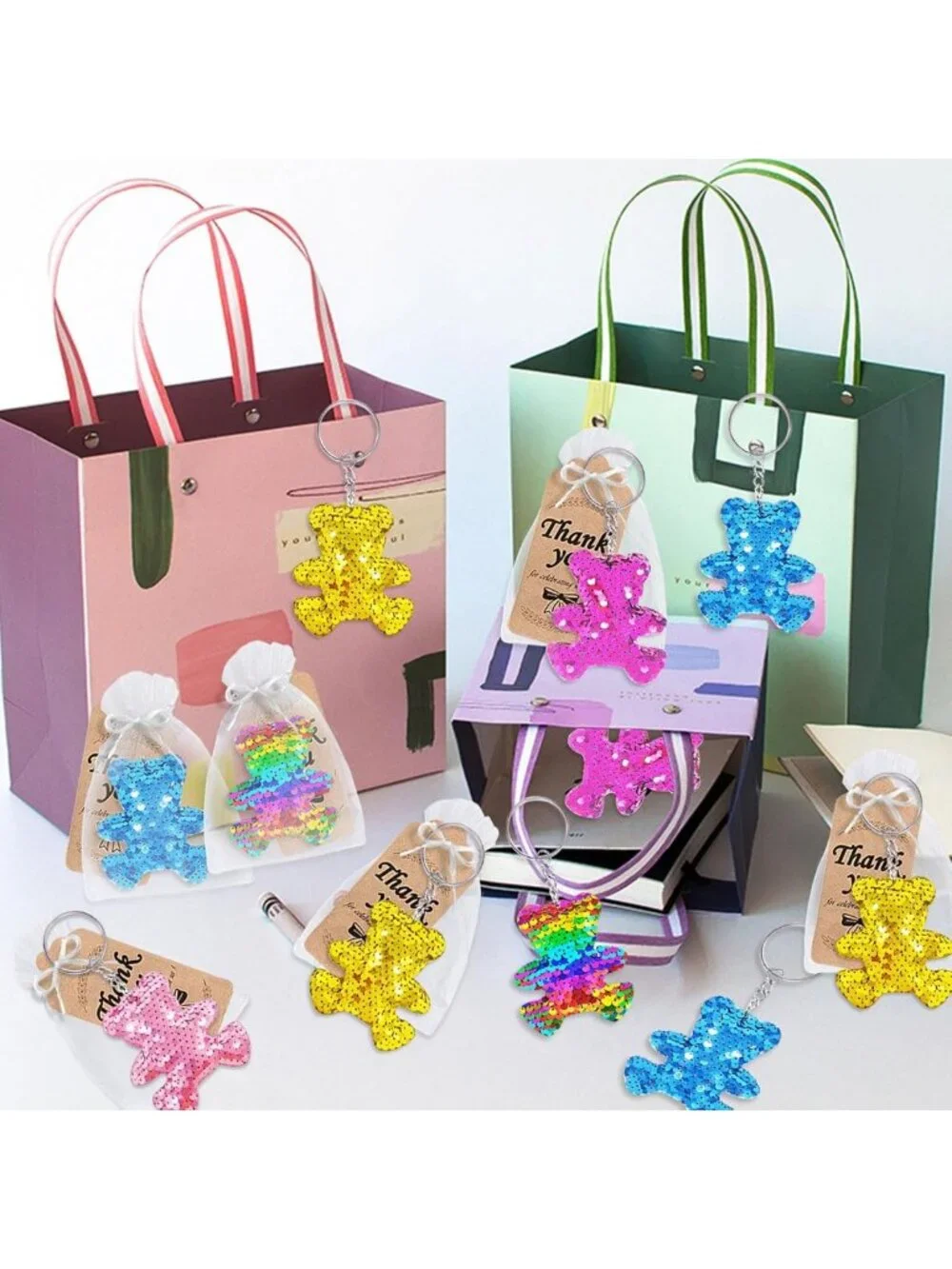 25 Pack Bear Sequin Keychains | Jungle Party Favors, Animal Lover Gifts, 5